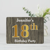 フェイク素朴金ゴールド18th Birthday Party;名前をカスタムする 招待状 (スタンド正面)