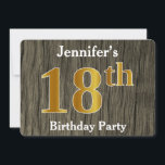 フェイク素朴金ゴールド18th Birthday Party;名前をカスタムする 招待状<br><div class="desc">この招待デザインは、金ゴールドに似た外観の序数"18th"を備えフェイクている。また、名前をカスタムするを備え、素朴な木の背景にフェイク見える。背面のイベント詳細はパーソナライズされた、それは誰かの18歳の誕生日パーティーに人々を招待状するために使用することができる。[～Z0000016]</div>