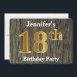 フェイク素朴金ゴールド18th Birthday Party;名前をカスタムする 招待状<br><div class="desc">この招待デザインは、金ゴールドに似た外観の序数"18th"を備えフェイクている。また、名前をカスタムするを備え、素朴な木の背景にフェイク見える。背面のイベント詳細はパーソナライズされた、それは誰かの18歳の誕生日パーティーに人々を招待状するために使用することができる。[～Z0000016]</div>