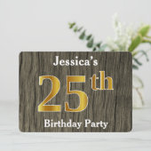 フェイク素朴金ゴールド25th Birthday Party;名前をカスタムする 招待状 (スタンド正面)