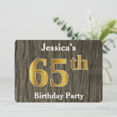 フェイク素朴金ゴールド65th Birthday Party;名前をカスタムする 招待状 (スタンド正面)