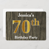 フェイク素朴金ゴールド70th Birthday Party;名前をカスタムする 招待状 (正面/裏面)