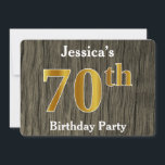 フェイク素朴金ゴールド70th Birthday Party;名前をカスタムする 招待状<br><div class="desc">この招待デザインは、金ゴールドに似た外観を持つ序数「70th」を特徴とすフェイクる。名前も付パーソナライズされたき、素朴な木が背景フェイクに見える。背面のイベント詳細はでカスタマイズきる。それは誰かの70歳の誕生日パーティーに人々を招待状するために使用することができる。[～Z0000016]</div>