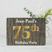 フェイク素朴金ゴールド75th Birthday Party;名前をカスタムする 招待状 (スタンド正面)