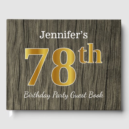 フェイク素朴金ゴールド78th Birthday Party;名前をカスタムする ゲストブック (正面)