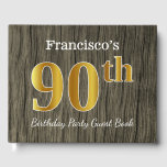 フェイク素朴金ゴールド90th Birthday Party;名前をカスタムする ゲストブック<br><div class="desc">このゲストブックデザインは、金ゴールドのような外観を持つ序数「90th」をフェイク特徴としている。また、名前をカスタムするを備え、素朴な木の背景にフェイク見える。それは誰かの90歳の誕生日のパーティーで使用祝することができる。[～Z0000053]</div>