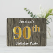 フェイク素朴金ゴールド90th Birthday Party;名前をカスタムする 招待状 (スタンド正面)