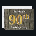 フェイク素朴金ゴールド90th Birthday Party;名前をカスタムする 招待状<br><div class="desc">この招待デザインは、金ゴールドのような外観を持つ序数"90"を備えフェイクている。また、名前をカスタムするを備え、素朴な木の背景にフェイク見える。背面のイベント詳細はパーソナライズされた、それは誰かの90歳の誕生日パーティーに人々を招待状するために使用することができる。[～Z0000016]</div>