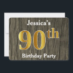 フェイク素朴金ゴールド90th Birthday Party;名前をカスタムする 招待状<br><div class="desc">この招待デザインは、金ゴールドのような外観を持つ序数"90"を備えフェイクている。また、名前をカスタムするを備え、素朴な木の背景にフェイク見える。背面のイベント詳細はパーソナライズされた、それは誰かの90歳の誕生日パーティーに人々を招待状するために使用することができる。[～Z0000016]</div>