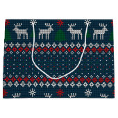 フェイク編み物模様クリスマスツリーと鹿 ラージペーパーバッグ (正面)