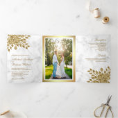 フェイク葉フローラホワイト大理石結婚ズ 三つ折り招待状 (内部)
