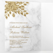 フェイク葉フローラホワイト大理石結婚ズ 三つ折り招待状 (内部最初)