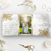 フェイク葉フローラホワイト大理石結婚ズ 三つ折り招待状