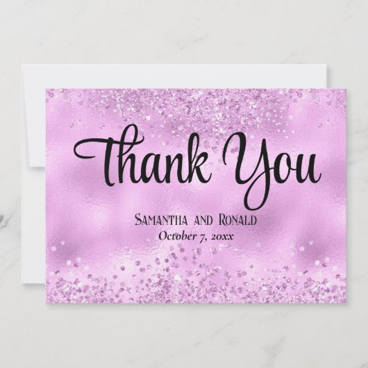 フェイク薄紫グリッター及びホイ結婚ルサンキューカード サンキューカード (正面)