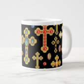 フェイク誕生石がクロスし、黒い宝石がルーズ ジャンボコーヒーマグカップ (正面右)