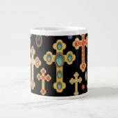 フェイク誕生石がクロスし、黒い宝石がルーズ ジャンボコーヒーマグカップ (正面)