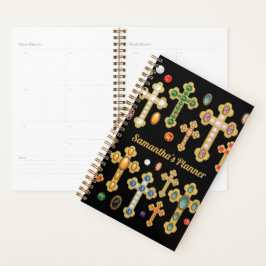 フェイク誕生石がクロスし、黒い宝石がルーズ プランナー手帳