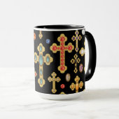 フェイク誕生石がクロスし、黒い宝石がルーズ マグカップ (正面右)