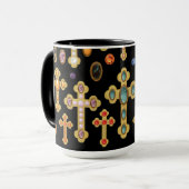 フェイク誕生石がクロスし、黒い宝石がルーズ マグカップ (正面左)