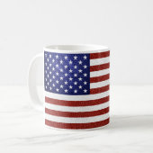 フェイク赤白青レザーUSA国旗 コーヒーマグカップ (正面左)