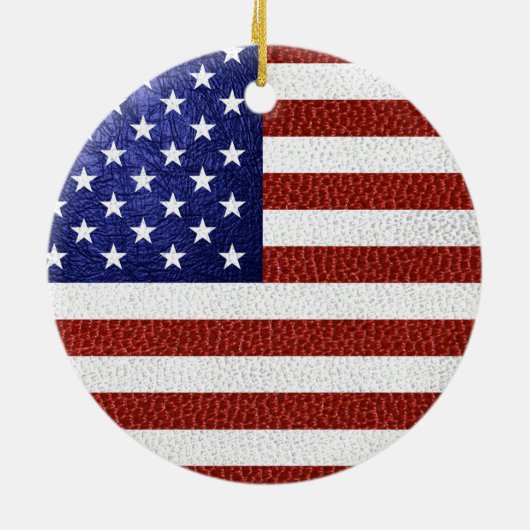 フェイク赤白青レザーUSA国旗 セラミックオーナメント (裏面)
