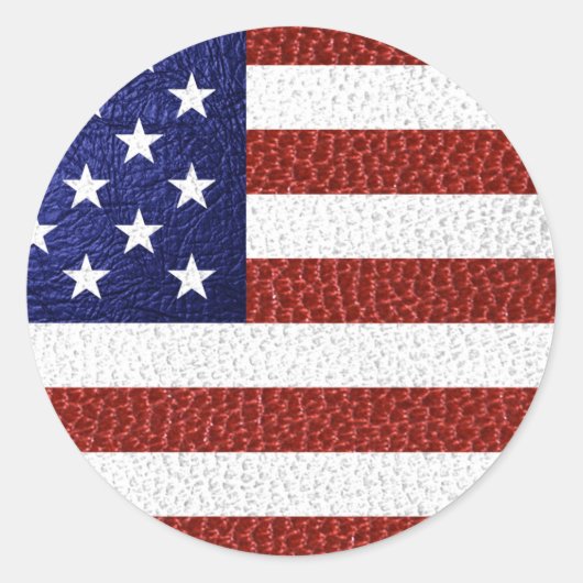 フェイク赤白青レザーUSA国旗 ラウンドシール (正面)