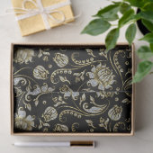 フェイク金ゴールドとグリッターダマスク黒い背景 薄葉紙 (ギフト)