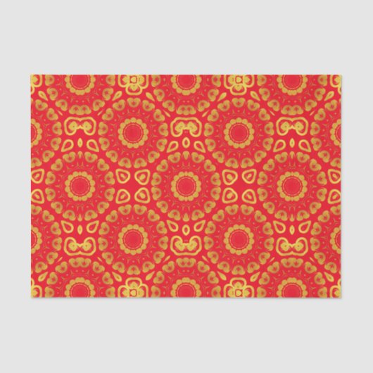 フェイク金ゴールドと赤スタイリッシュシックな装飾模様 薄葉紙 (正面)