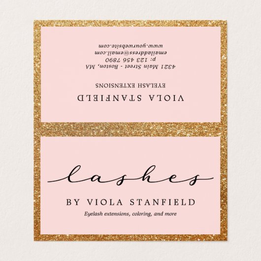 フェイク金ゴールドと赤面のピンクのまつげアフターケア 名刺 (外部フラット)