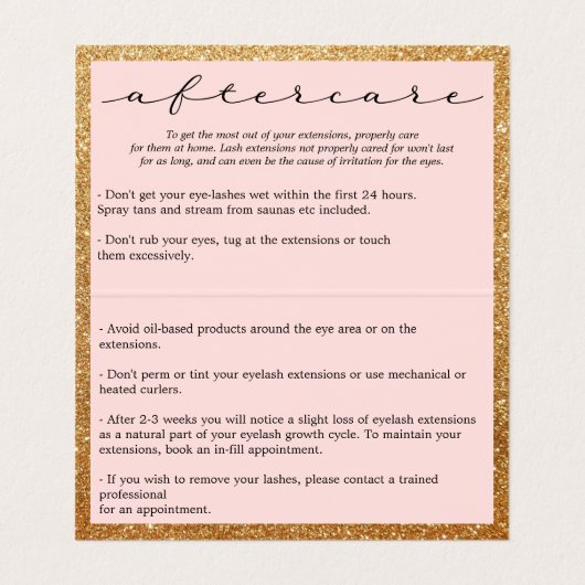 フェイク金ゴールドと赤面のピンクのまつげアフターケア 名刺 (内部フラット)