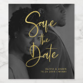 フェイク金ゴールドと黒のオーバーレイ |写真の保存日付 ワインラベル (シングルラベル)