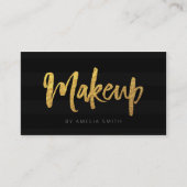 フェイク金ゴールドと黒のストライプブラシスクリプトメイクアップ 名刺 (正面)