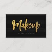 フェイク金ゴールドと黒のストライプブラシスクリプトメイクアップ 名刺 (正面)