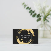 フェイク金ゴールドに白黒ラベルのバリエーションを付ける 名刺 (スタンド正面)