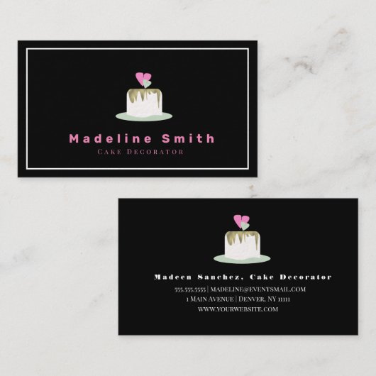 フェイク金ゴールドのケ結婚ーキベーカリーロゴベーカー 名刺 (正面/裏面)