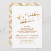 フェイク金ゴールドの後の白結婚お祝い 招待状 (正面/裏面)