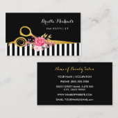 フェイク金ゴールドはさみストライプフローラヘアサロン 名刺 (正面/裏面)