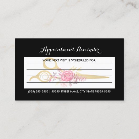 フェイク金ゴールドはさみピンクフローラヘアアポイントメント 予約カード (裏面)