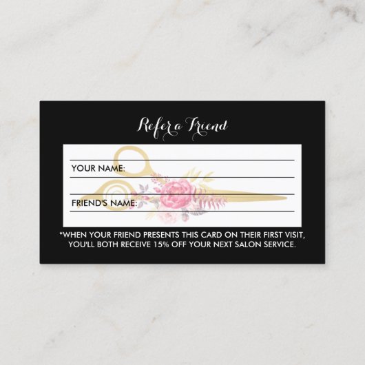 フェイク金ゴールドはさみピンクフローラヘアサロン紹介 紹介カード (裏面)
