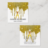 フェイク金ゴールドはさみ美容師点滴 スクエア名刺 (正面/裏面)