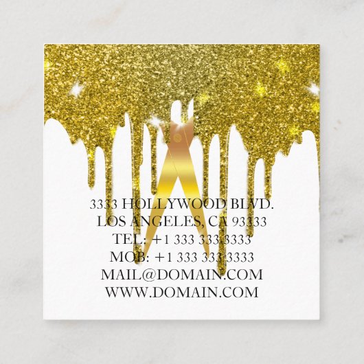 フェイク金ゴールドはさみ美容師点滴 スクエア名刺 (裏面)