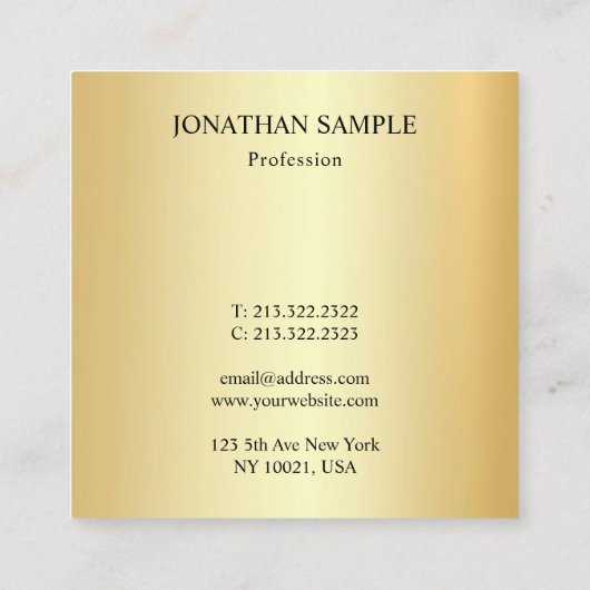 フェイク金ゴールドエレガントプロフェッショナルモダン スクエア名刺 (裏面)