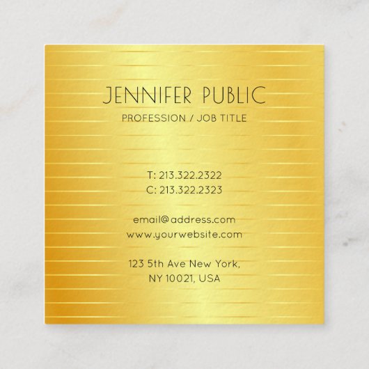 フェイク金ゴールドエレガントモダンテンプレートプロフェッショナル スクエア名刺 (裏面)