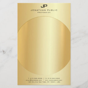 フェイク金ゴールドエレガントモノグラムモダンテンプレート 便箋