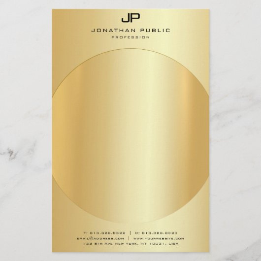 フェイク金ゴールドエレガントモノグラムモダンテンプレート 便箋 (正面)