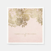 フェイク金ゴールドエレガントヴィンテージ結婚レース スタンダードカクテルナプキン (正面)