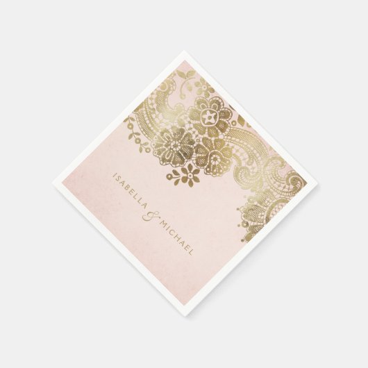 フェイク金ゴールドエレガントヴィンテージ結婚レース スタンダードカクテルナプキン (角)