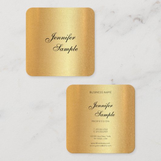 フェイク金ゴールドエレガント手書きスクリプトテンプレート スクエア名刺 (正面/裏面)