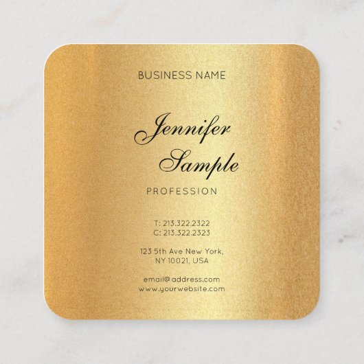 フェイク金ゴールドエレガント手書きスクリプトテンプレート スクエア名刺 (裏面)