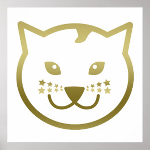 フェイク金ゴールドキャット顔カスタム – 背景色 ポスター